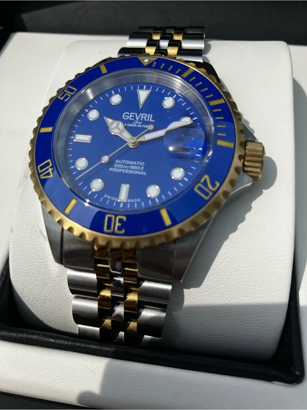 Gevril Men's Two-Tone Blue Dial Automatic Watch